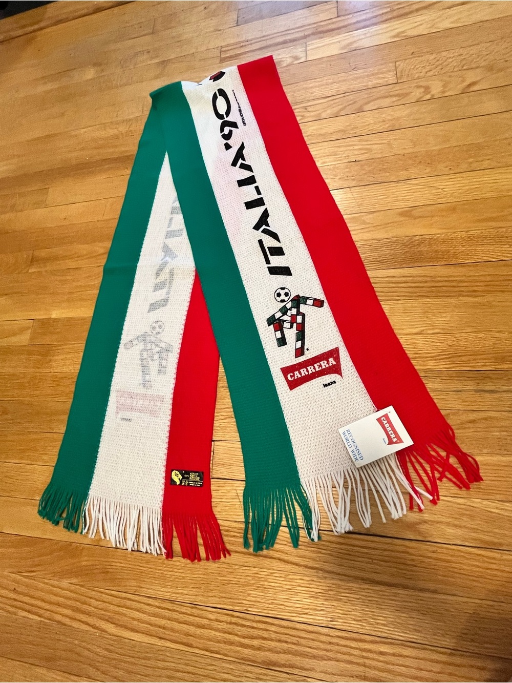 NWT - Carrera Italia 1990 World Cup - Red, Green White Striped Soccer Scarf